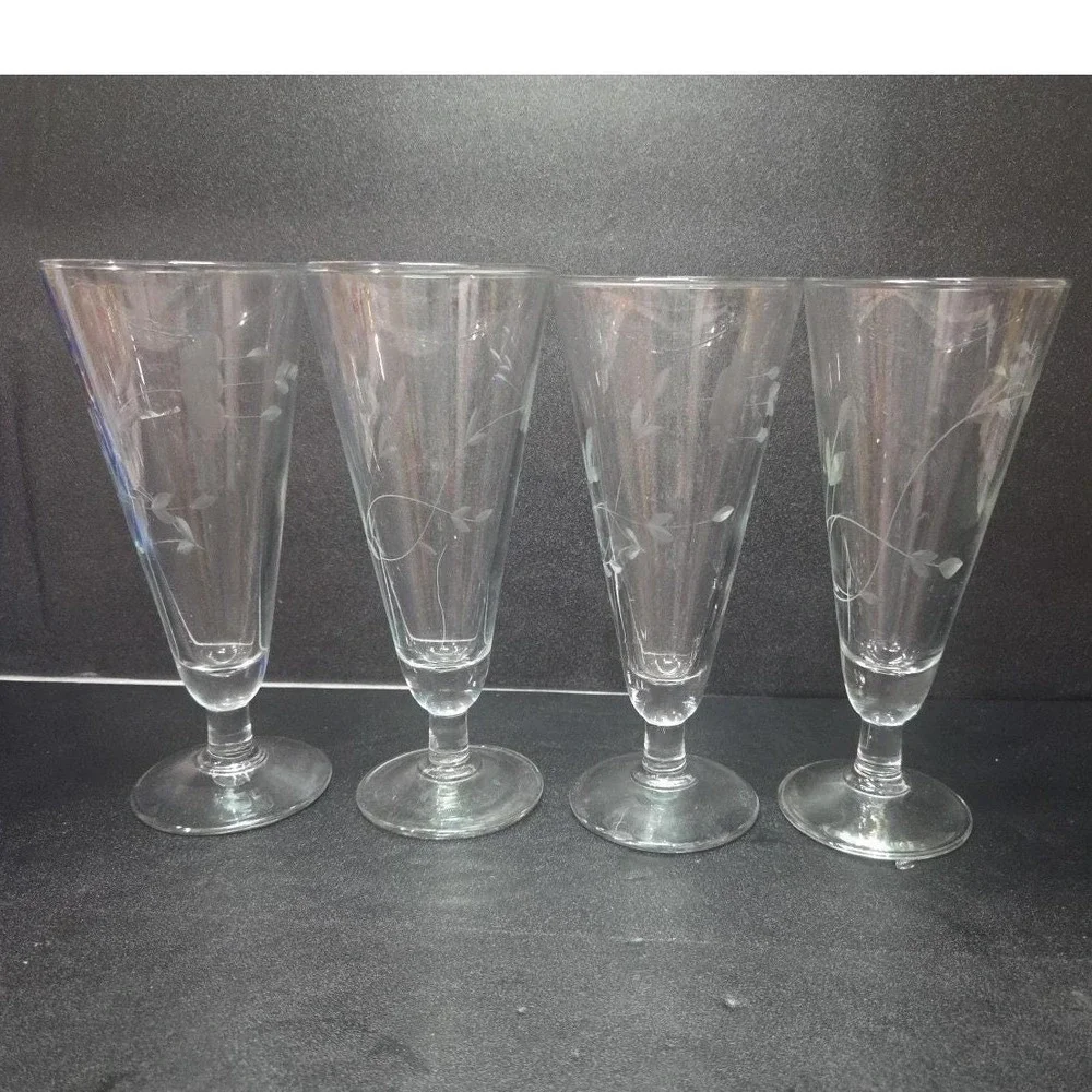 Princess‎ House Heritage Pilsner Glasses, Set of 4, Vintage Footed Glassware